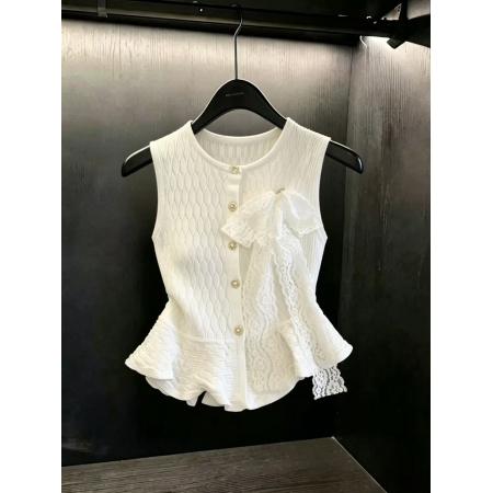 BY17208# 韩系chic蕾丝蝴蝶结荷叶边针织衫女设计感独特漂亮小上衣