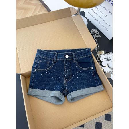 BY17215# 辣妹性感复古水洗烫钻翻边牛仔裤女夏季百搭修身热裤短裤