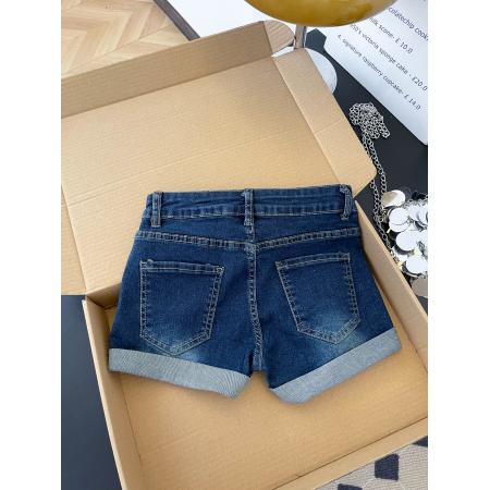 BY17215# 辣妹性感复古水洗烫钻翻边牛仔裤女夏季百搭修身热裤短裤