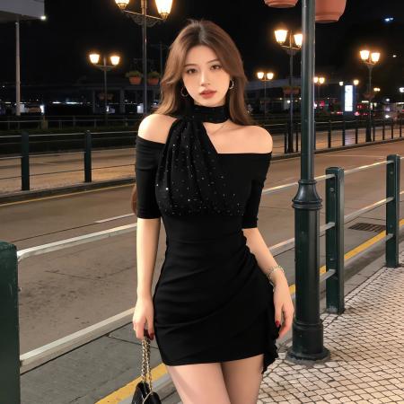 BY17224# 性感露肩针织连衣裙女收腰绝美包臀裙