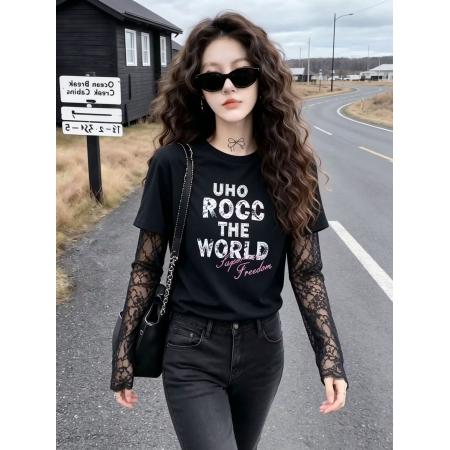 BY17235# 官拍大码女装夏季独特漂亮上衣高级小众不撞款减龄洋气黑色假两件