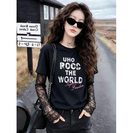 BY17235# 官拍大码女装夏季独特漂亮上衣高级小众不撞款减龄洋气黑色假两件