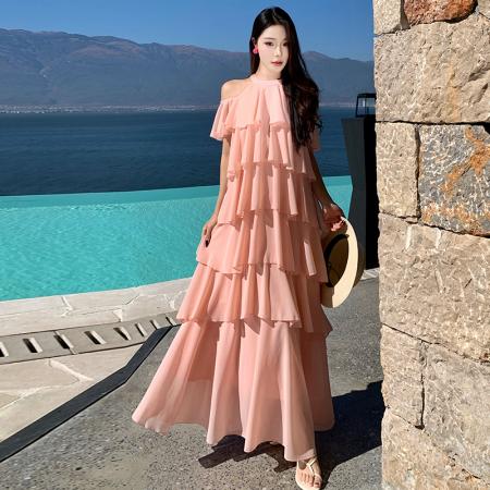 BY17237# 度假风轻奢名媛法式仙女风设计感连衣裙