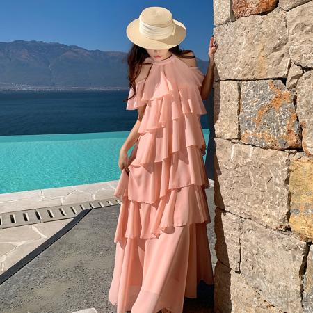 BY17237# 度假风轻奢名媛法式仙女风设计感连衣裙