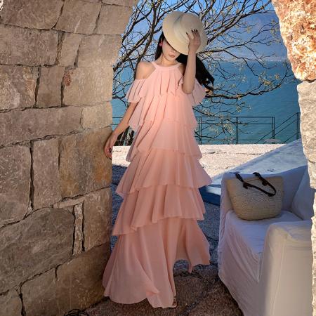 BY17237# 度假风轻奢名媛法式仙女风设计感连衣裙