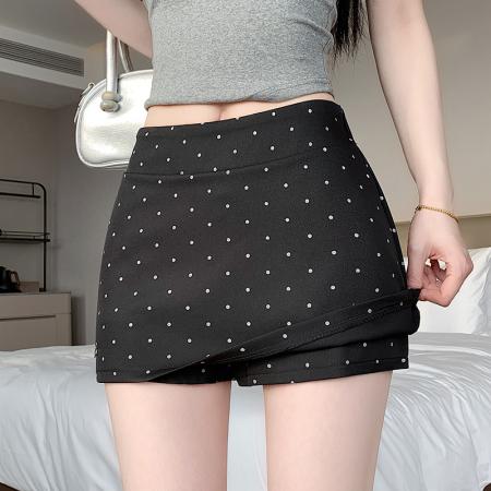 BY17239# 韩系绝美白色波点半身裙女夏季高腰A字修身包臀裙短裙