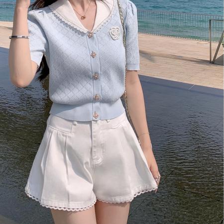 BY17242# 南洋千金小香风针织衫女短袖夏季新款法式绝美漂亮上衣