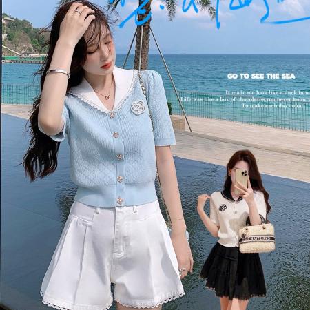 BY17242# 南洋千金小香风针织衫女短袖夏季新款法式绝美漂亮上衣