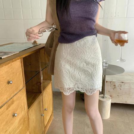 BY17244# 法式钩花蕾丝半身裙夏新款优雅修身高腰显瘦包臀短裙