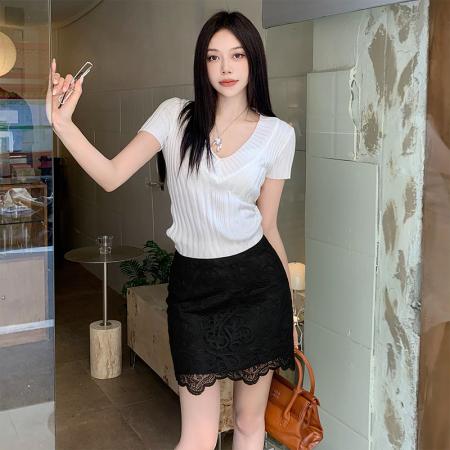 BY17244# 法式钩花蕾丝半身裙夏新款优雅修身高腰显瘦包臀短裙