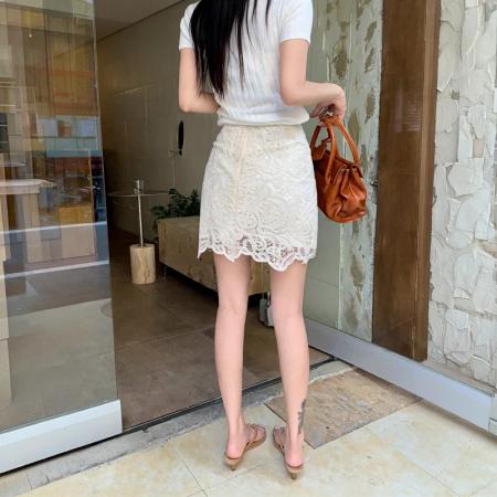 BY17244# 法式钩花蕾丝半身裙夏新款优雅修身高腰显瘦包臀短裙