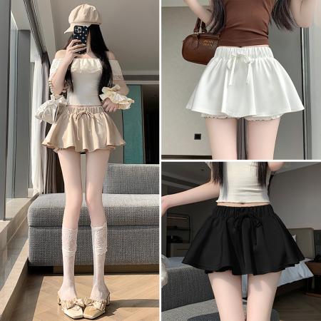 BY17245# 纯欲辣妹芭蕾风缎面半身裙夏季高腰显瘦抽绳裙裤蓬蓬裙