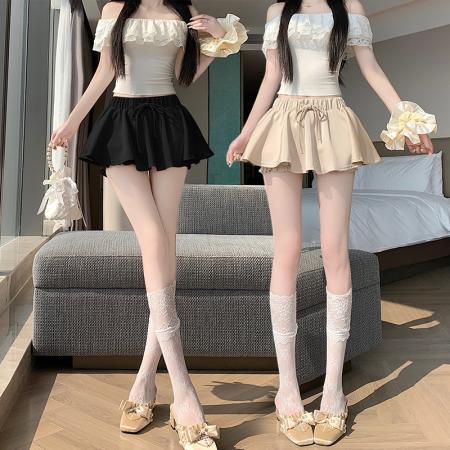 BY17245# 纯欲辣妹芭蕾风缎面半身裙夏季高腰显瘦抽绳裙裤蓬蓬裙