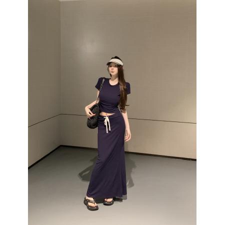 BY17247# 不减价轻氧元系上衣半裙套装高腰气质夏季复古设计感半身裙