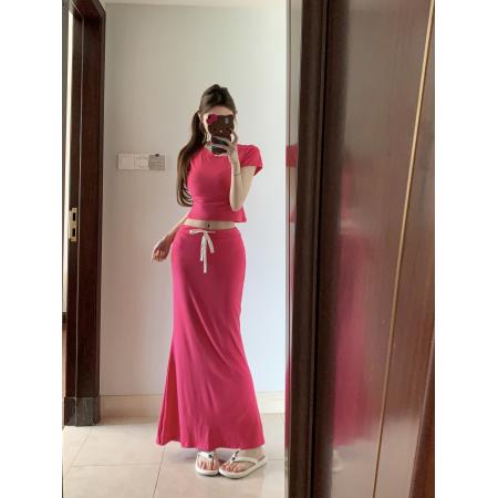 BY17247# 不减价轻氧元系上衣半裙套装高腰气质夏季复古设计感半身裙