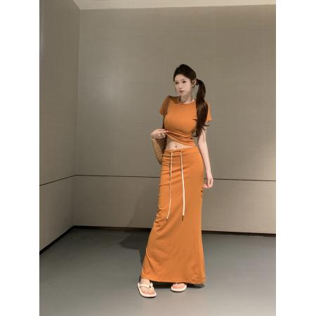 BY17247# 不减价轻氧元系上衣半裙套装高腰气质夏季复古设计感半身裙