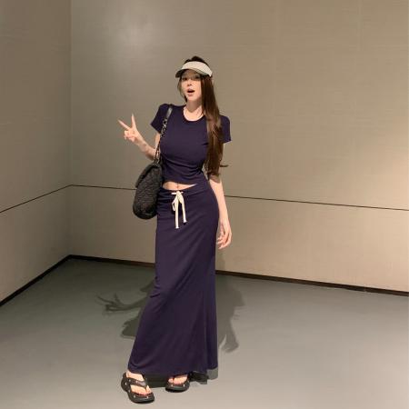 BY17247# 不减价轻氧元系上衣半裙套装高腰气质夏季复古设计感半身裙