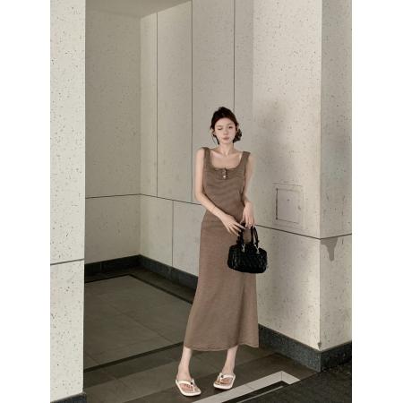 BY17249# 条纹打底裙韩版气质显瘦自带胸垫吊带连衣裙长裙女