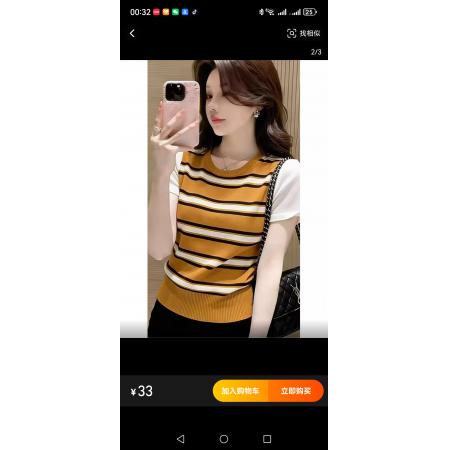 BY17258# 复古条纹设计感针织衫夏款修身洋气小众百搭上衣短袖漂亮百搭