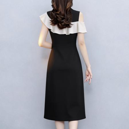 BY17291# 时尚气质黑白撞色拼接假两件套大码女装胖mm胖妹妹短袖连衣裙夏季