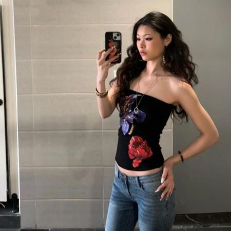 BY17298# 莫代尔人棉面料原版型辣妹风纯欲抹胸，印花+防滑条