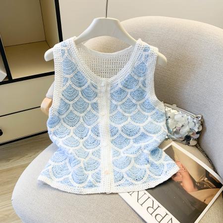 BY17306# 多巴胺少女感刺绣V领针织马甲背心女春甜美减龄叠穿坎肩上衣