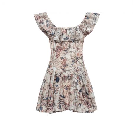 BY17334# 夏装新款法式复古碎花连衣裙女一字肩收腰a字显瘦公主裙