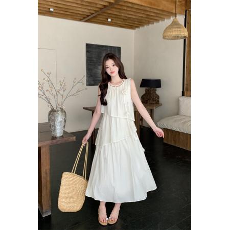BY17339# 浅色气质连衣裙女夏季设计感无袖背心长裙