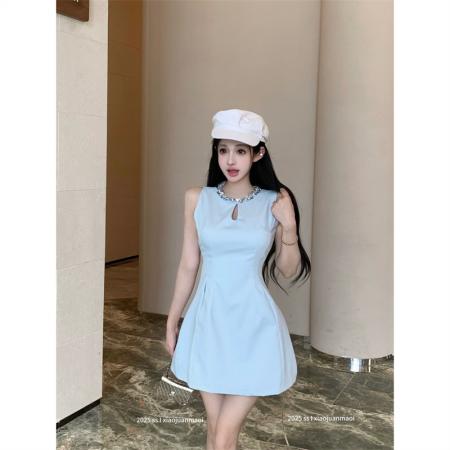 BY17351# 无袖法式连衣裙女夏季高级感背心裙a字裙千金裙子