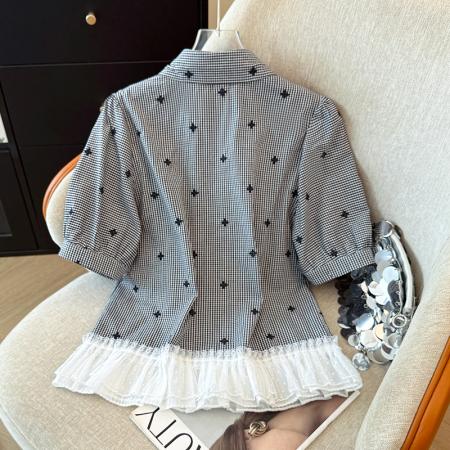 BY17355# 新款夏季刺绣衬衣上衣女衬衫小清新泡泡袖女