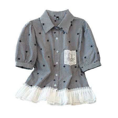 BY17355# 新款夏季刺绣衬衣上衣女衬衫小清新泡泡袖女