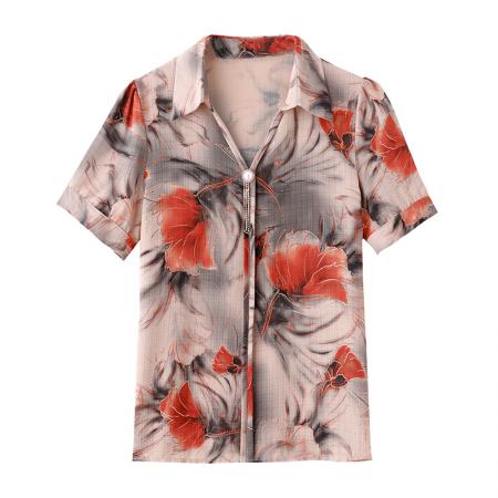 BY17360# 新款夏季印花衬衫女宽松遮肚上衣减龄小衫