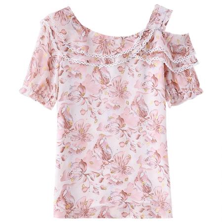 BY17370# 雪纺衫女短袖上衣夏季新款时尚漂亮洋气小衫遮肚子