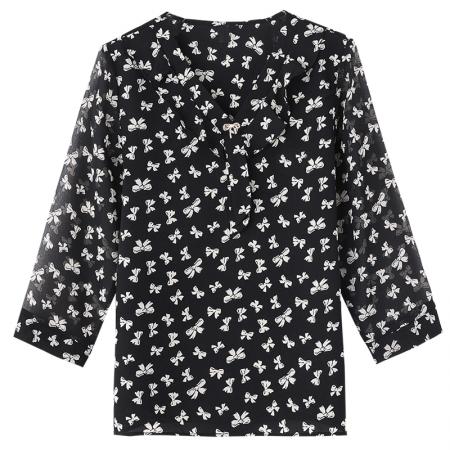 BY17374# 雪纺衫早秋宽松遮肚子七分袖上衣气质装小衫