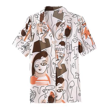 BY17377# 夏新款短袖真丝时尚气质印花POLO洋气上衣女小衫