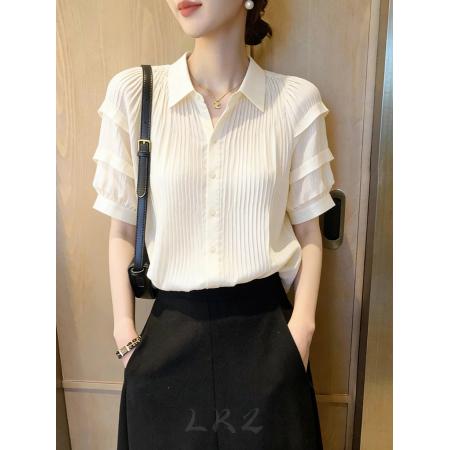 BY17382# 法式白色POLO领衬衫女夏季新款时尚洋气长袖衬衣气质减龄上衣