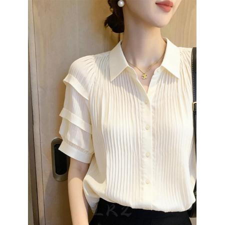 BY17382# 法式白色POLO领衬衫女夏季新款时尚洋气长袖衬衣气质减龄上衣