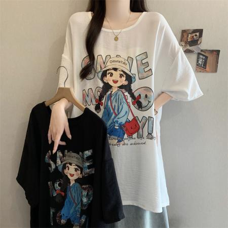BY17385# 夏季新款大码T恤女胖mm遮肉显瘦宽松上衣