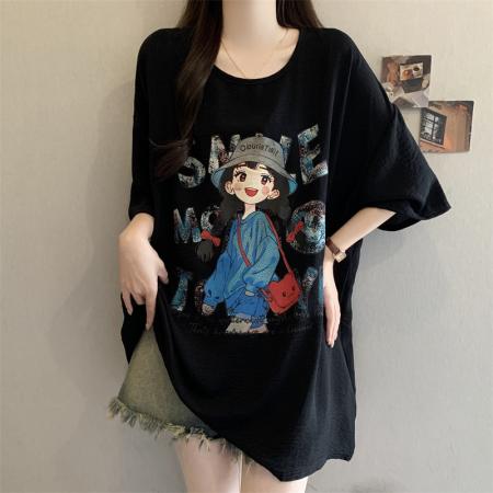 BY17385# 夏季新款大码T恤女胖mm遮肉显瘦宽松上衣