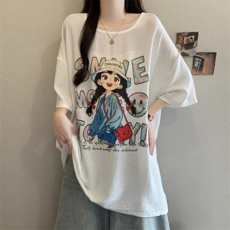 BY17385# 夏季新款大码T恤女胖mm遮肉显瘦宽松上衣