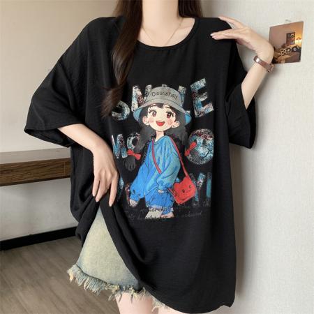 BY17385# 夏季新款大码T恤女胖mm遮肉显瘦宽松上衣