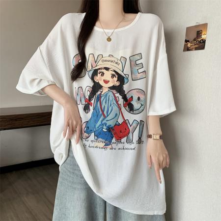 BY17385# 夏季新款大码T恤女胖mm遮肉显瘦宽松上衣