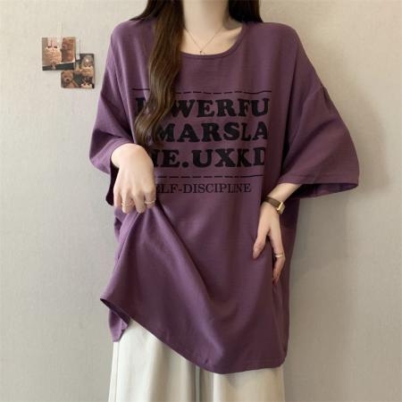 BY17389# 洋气短袖T恤夏季大码女装胖mm薄款遮肉显瘦上衣女