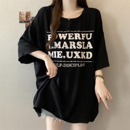 BY17389# 洋气短袖T恤夏季大码女装胖mm薄款遮肉显瘦上衣女