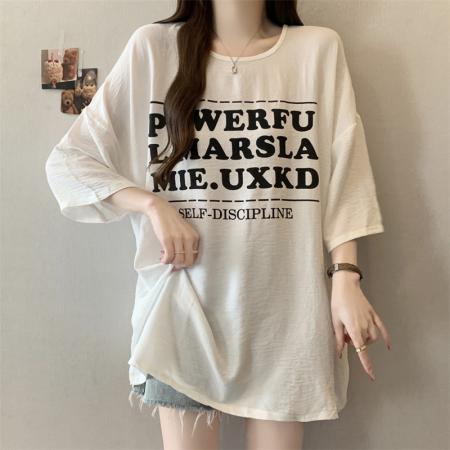 BY17389# 洋气短袖T恤夏季大码女装胖mm薄款遮肉显瘦上衣女