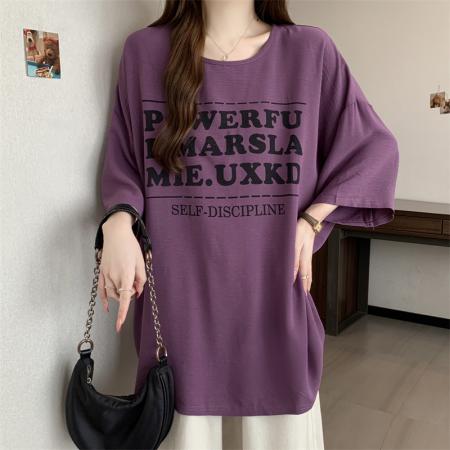 BY17389# 洋气短袖T恤夏季大码女装胖mm薄款遮肉显瘦上衣女