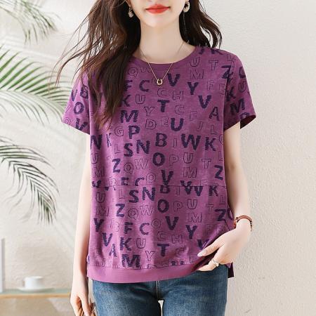 BY17401# 夏季新款圆领字母印花宽松百搭显瘦遮肉时尚T恤大码上衣