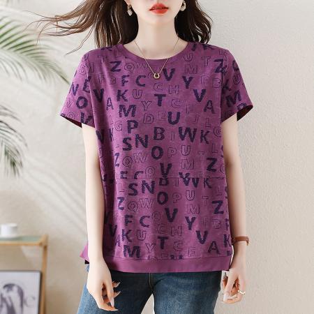 BY17401# 夏季新款圆领字母印花宽松百搭显瘦遮肉时尚T恤大码上衣