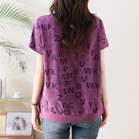 BY17401# 夏季新款圆领字母印花宽松百搭显瘦遮肉时尚T恤大码上衣