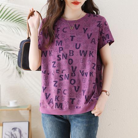 BY17401# 夏季新款圆领字母印花宽松百搭显瘦遮肉时尚T恤大码上衣